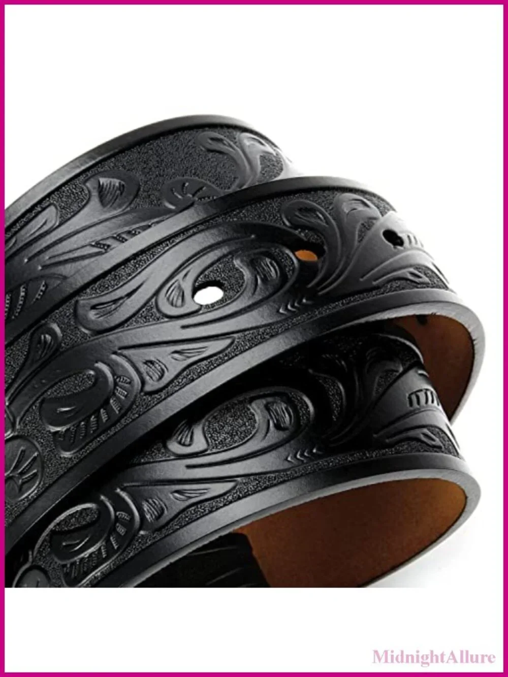 Genuine Leather Western Cowboy Belt Snap Buckle Hand Tooled Floral 1.5